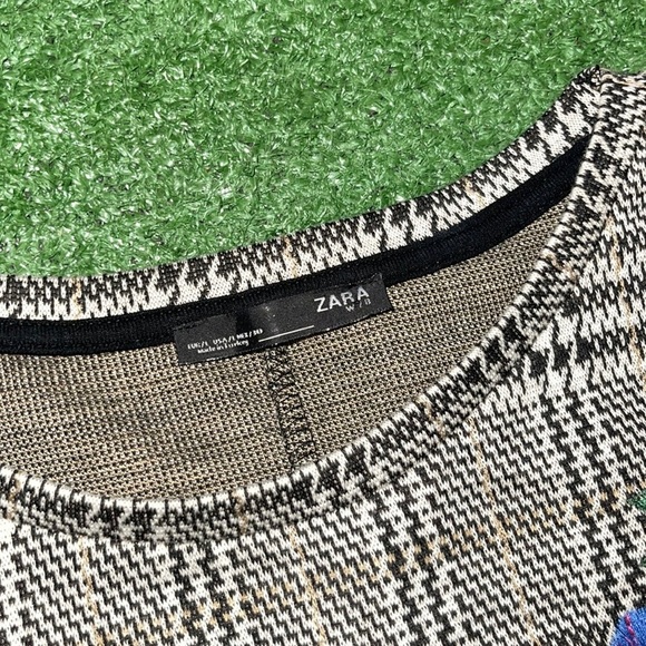 Zara Plaid Floral Sequin Embroidered T-Shirt Dress - Picture 5 of 9